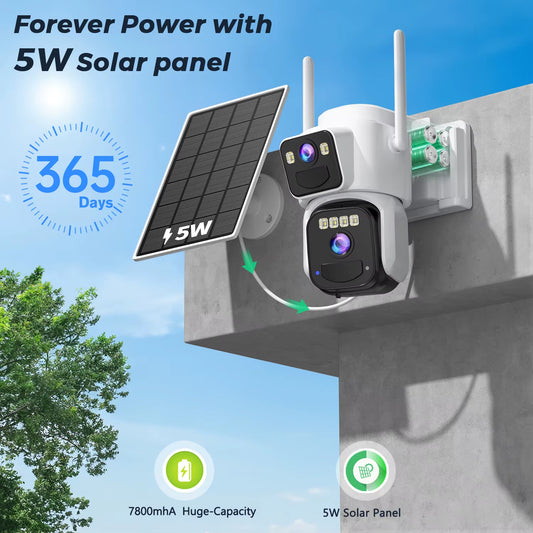 8MP Dual Lens Solar WIFI Security Cameras with Solar Panels Color Night Vision PIR Motion Detection Ourdoor IP Camera O-KAM App