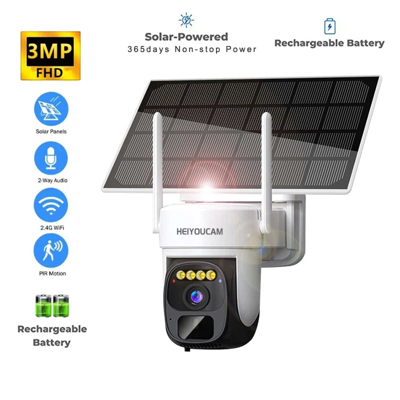 Security Cameras Wireless Outdoor, 2K Solar Security Camera Outdoor 360°PTZ, PIR Motion Detection,Color Night Vision, 2-Way Talk