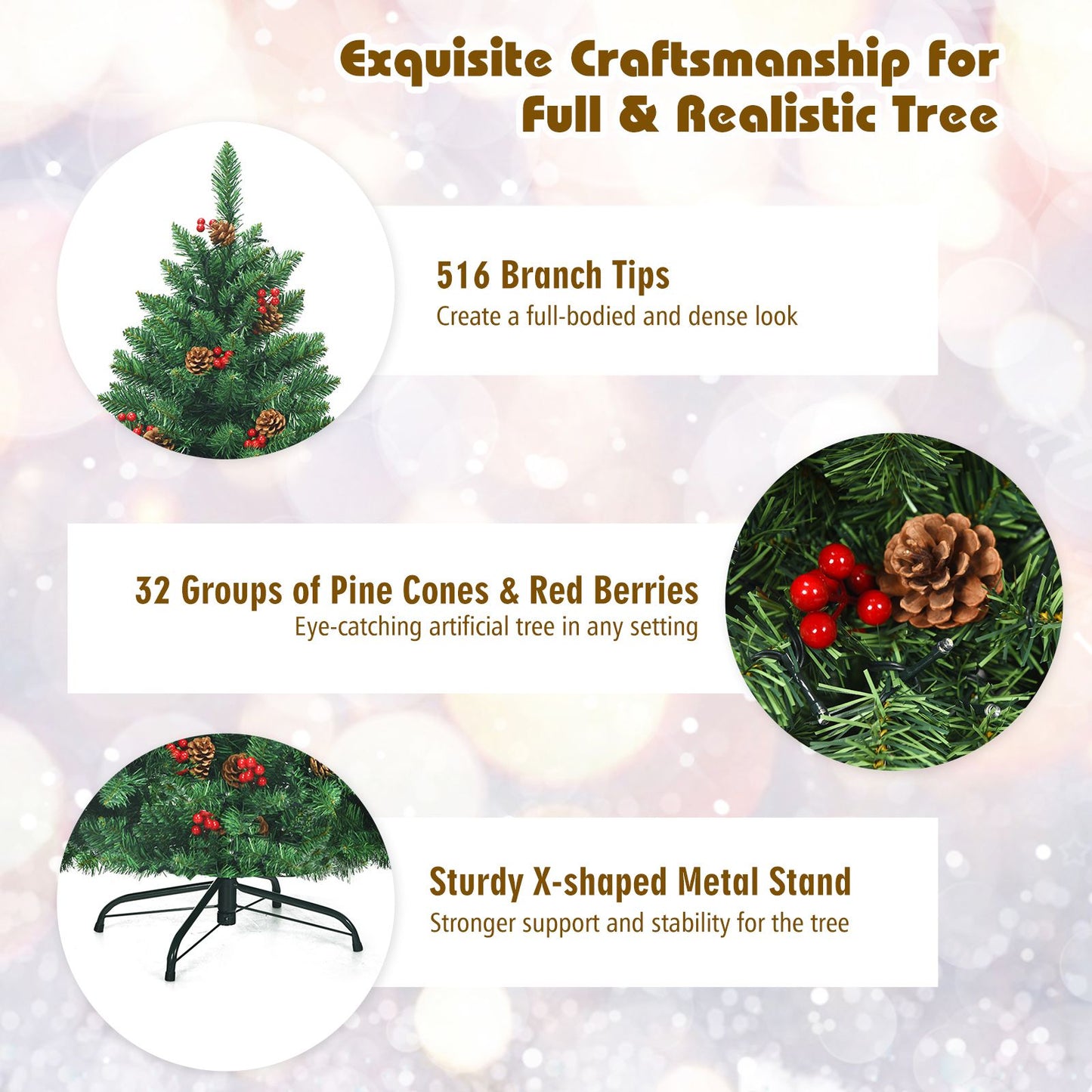 Artificial Christmas Tree 4.5FT Hinged Christmas Tree with 516 Branch Tips