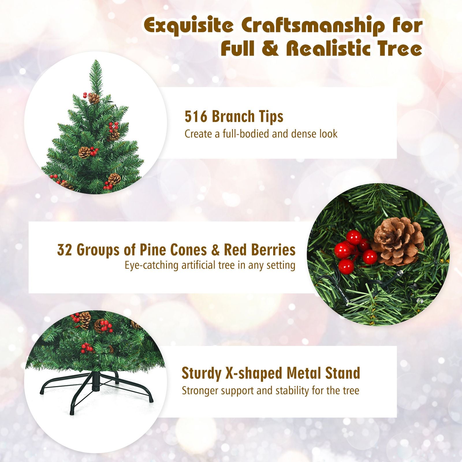 Artificial Christmas Tree 4.5FT Hinged Christmas Tree with 516 Branch Tips