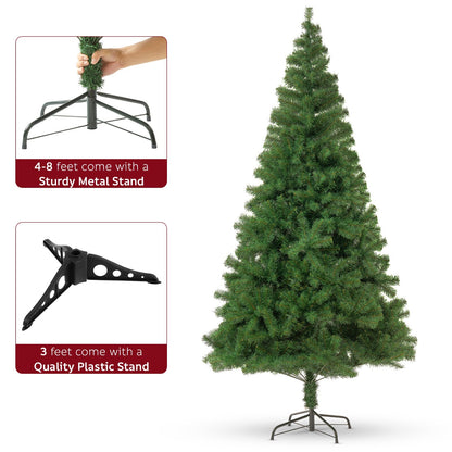 3FT-8FT Christmas Tree Pine Bushy Green Artificial Xmas Tree with Metal Stand UK