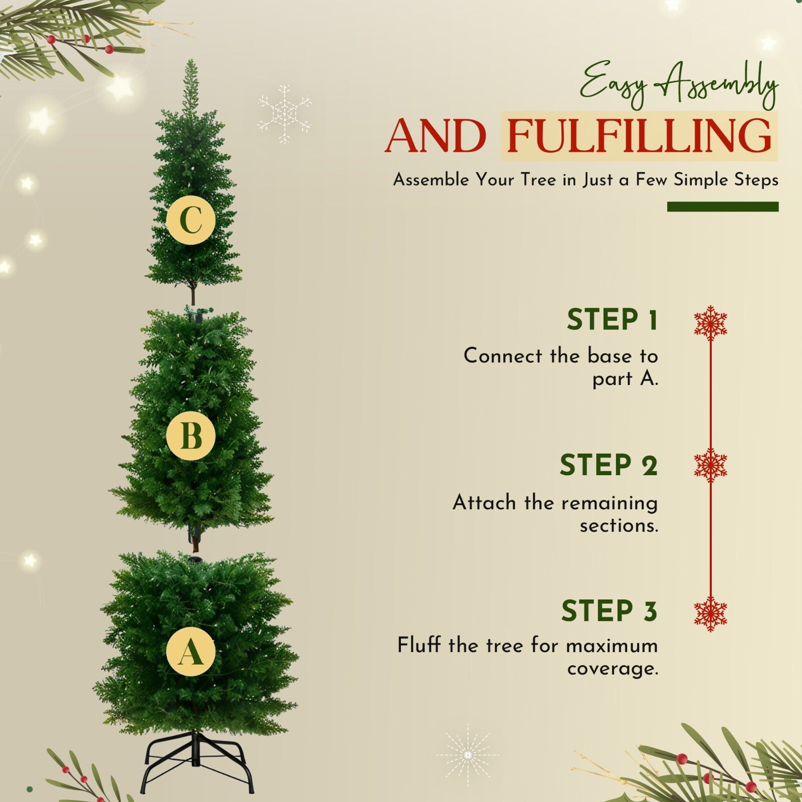 3FT-8FT Christmas Tree Pine Bushy Green Artificial Xmas Tree with Metal Stand UK