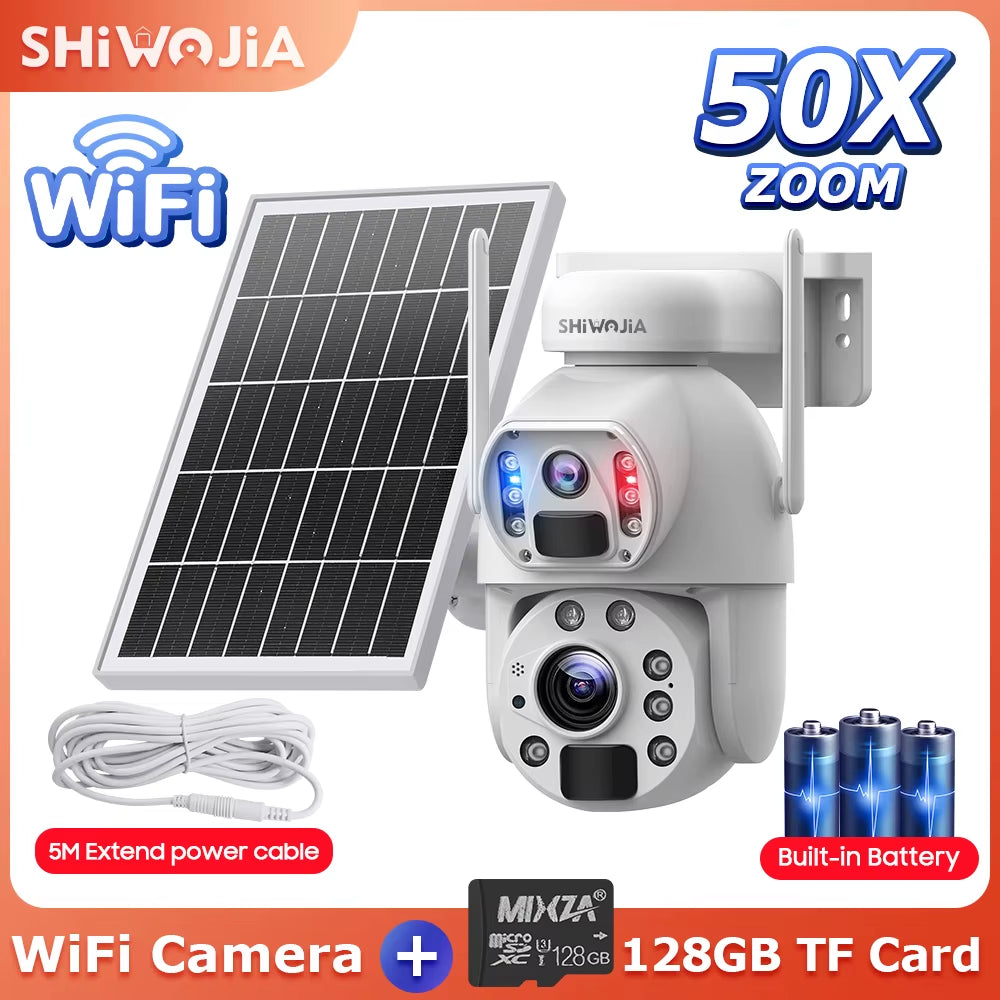 SHIWOJIA 50X ZOOM 12MP 4G Sim Solar Camera Outdoor 360° Wireless WIFI Battery Security Cameras Solar Panel PIR Night Vision