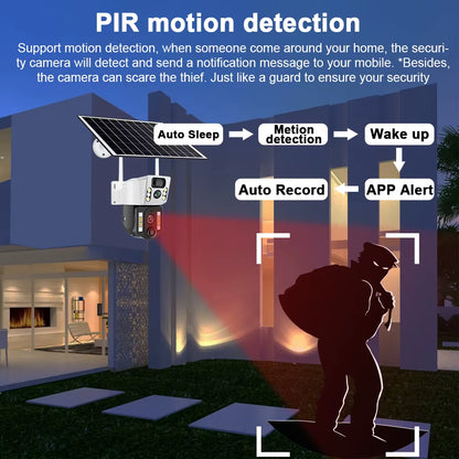 4G Solar Camera 4G SIM Card Wifi Dual Lens 8MP HD Night Vision IP CCTV Surveillance PTZ PIR Human Detection Alarm Waterproof
