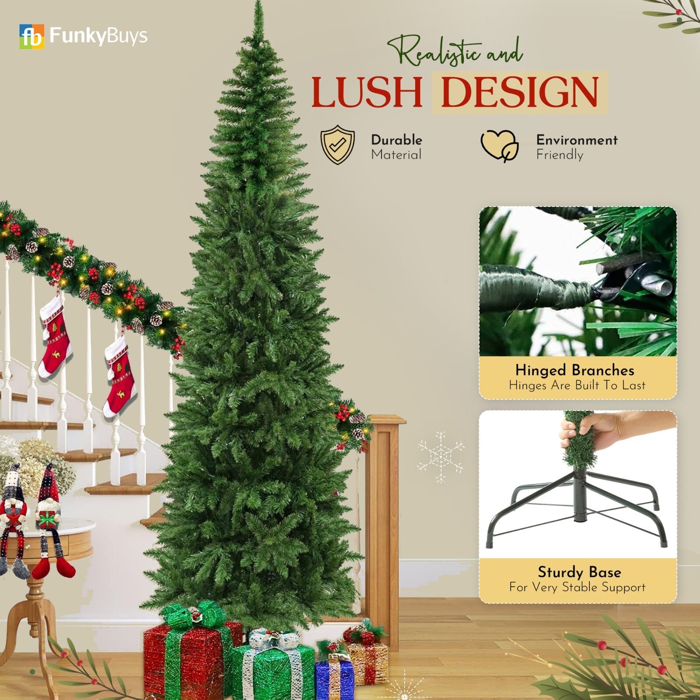 3FT-8FT Christmas Tree Pine Bushy Green Artificial Xmas Tree with Metal Stand UK