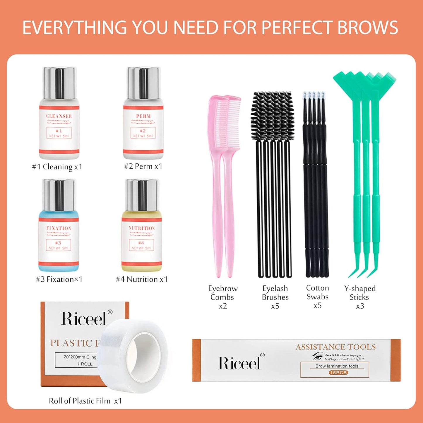 Eyebrow Lamination Kit,Professional Brow Lift Kit Premium Eyebrow Lift Kit Trendy Fuller Brow Look Semi-Permanent Tinting Make Brow Lifted Suitable Result Lasts 6 Weeks for Home Salon Makeup Use