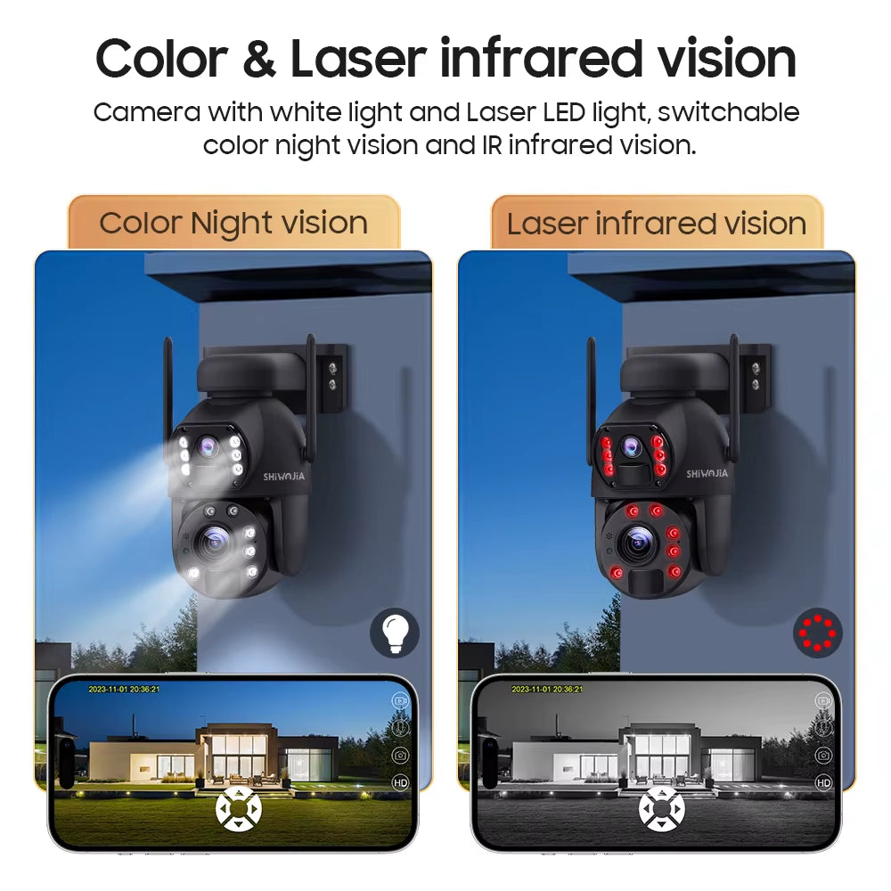 SHIWOJIA 50X ZOOM 12MP 4G Sim Solar Camera Outdoor 360° Wireless WIFI Battery Security Cameras Solar Panel PIR Night Vision