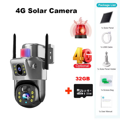 4G Solar Camera Outdoor Waterproof Wifi Security Cameras 4K 8MP HD Color Night Vision IP Wireless CCTV Surveillance PTZ Network