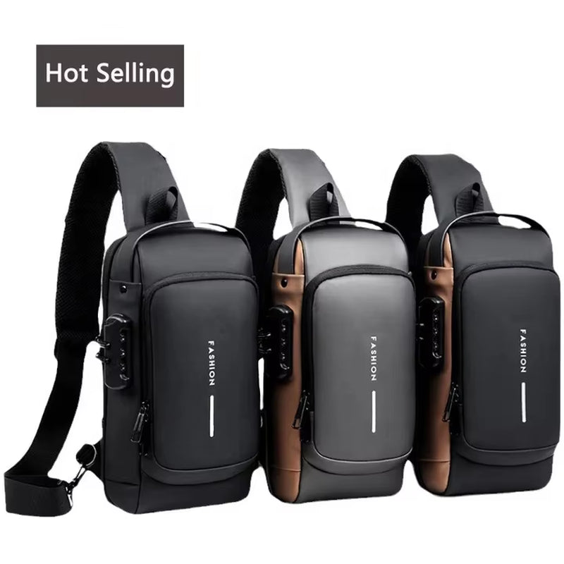 Waterproof Anti-Theft Nylon Men'S Chest Bags with USB Multi-Function Travel Messenger Cross Body Sling Chest Bag for Men