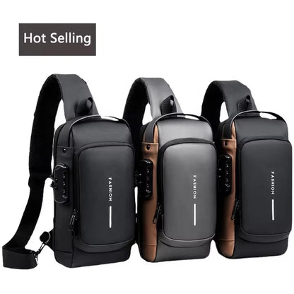 Waterproof Anti-Theft Nylon Men'S Chest Bags with USB Multi-Function Travel Messenger Cross Body Sling Chest Bag for Men