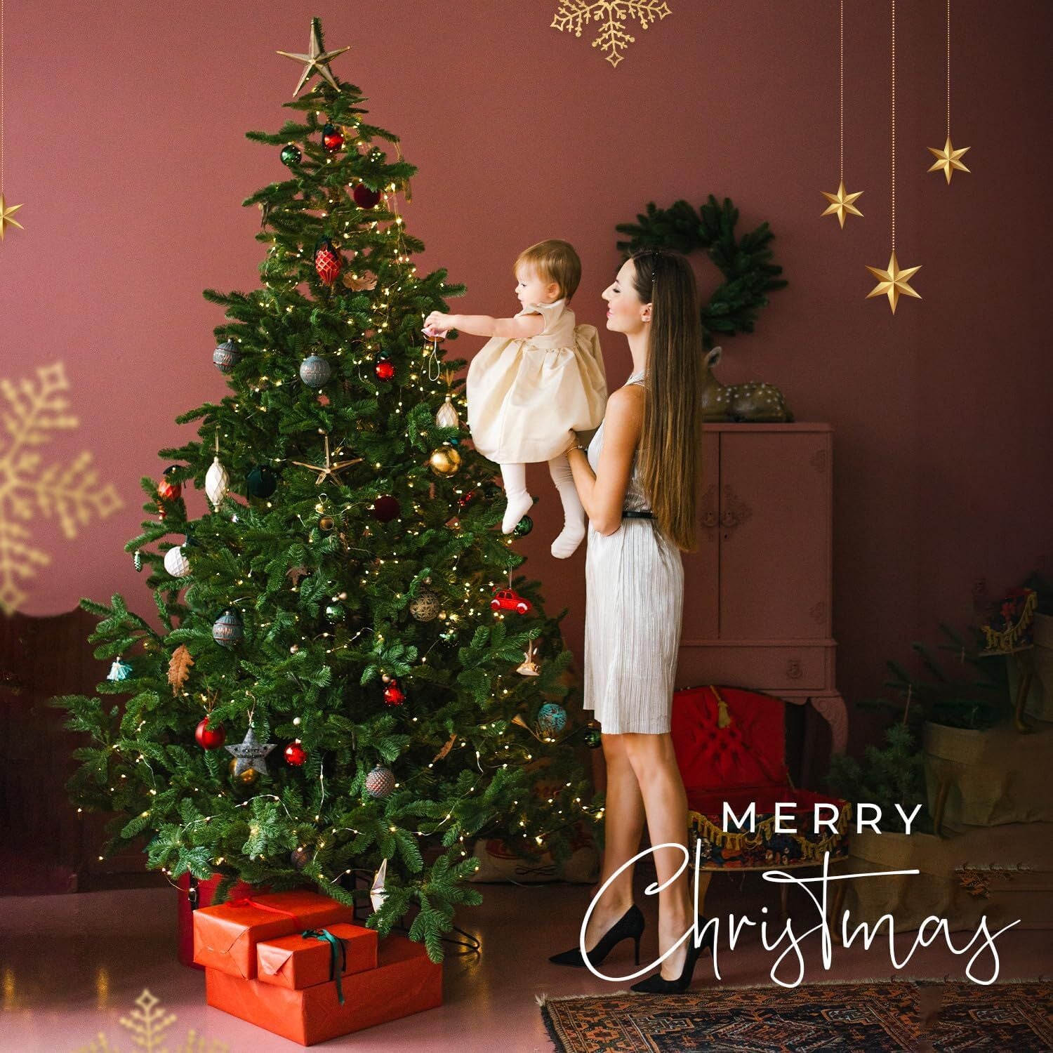 3FT-8FT Christmas Tree Pine Bushy Green Artificial Xmas Tree with Metal Stand UK