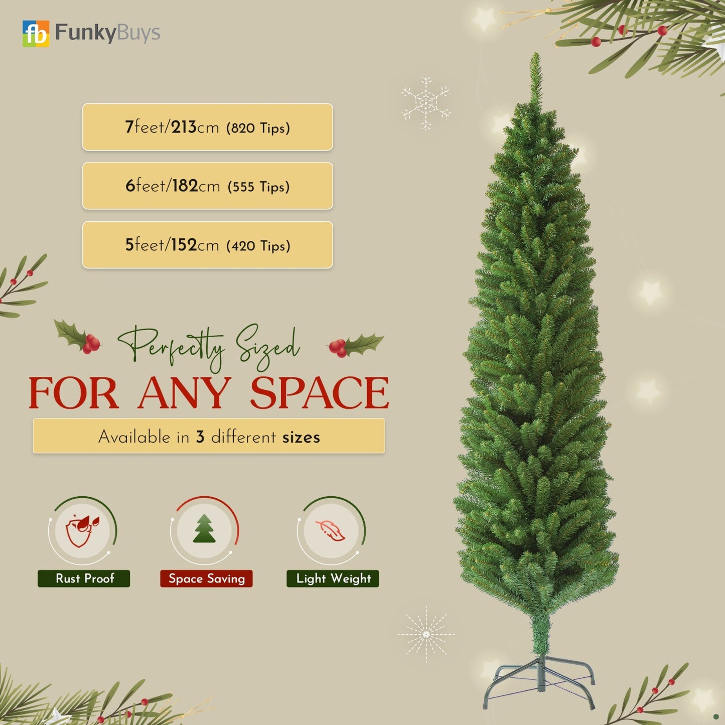 3FT-8FT Christmas Tree Pine Bushy Green Artificial Xmas Tree with Metal Stand UK