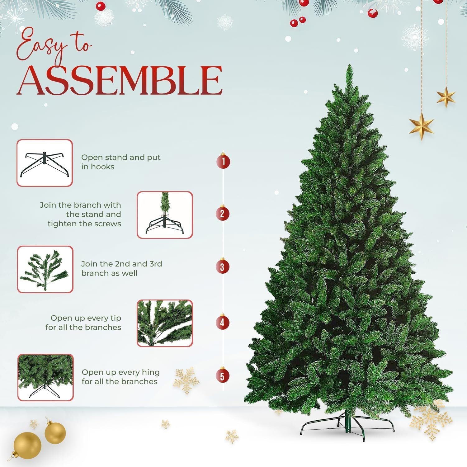 3FT-8FT Christmas Tree Pine Bushy Green Artificial Xmas Tree with Metal Stand UK