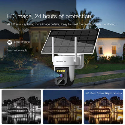 Security Cameras Wireless Outdoor, 2K Solar Security Camera Outdoor 360°PTZ, PIR Motion Detection,Color Night Vision, 2-Way Talk