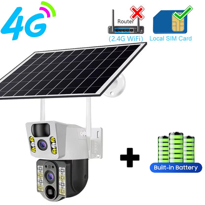 4G Solar Camera 4G SIM Card Wifi Dual Lens 8MP HD Night Vision IP CCTV Surveillance PTZ PIR Human Detection Alarm Waterproof