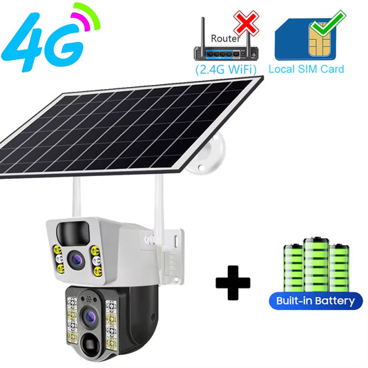 4G Solar Camera 4G SIM Card Wifi Dual Lens 8MP HD Night Vision IP CCTV Surveillance PTZ PIR Human Detection Alarm Waterproof