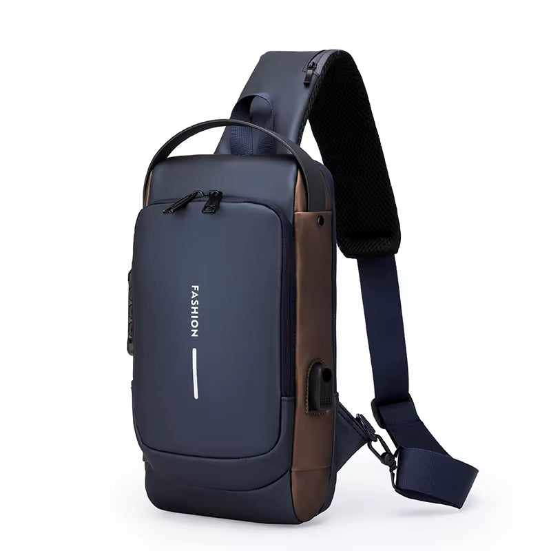 Waterproof Anti-Theft Nylon Men'S Chest Bags with USB Multi-Function Travel Messenger Cross Body Sling Chest Bag for Men