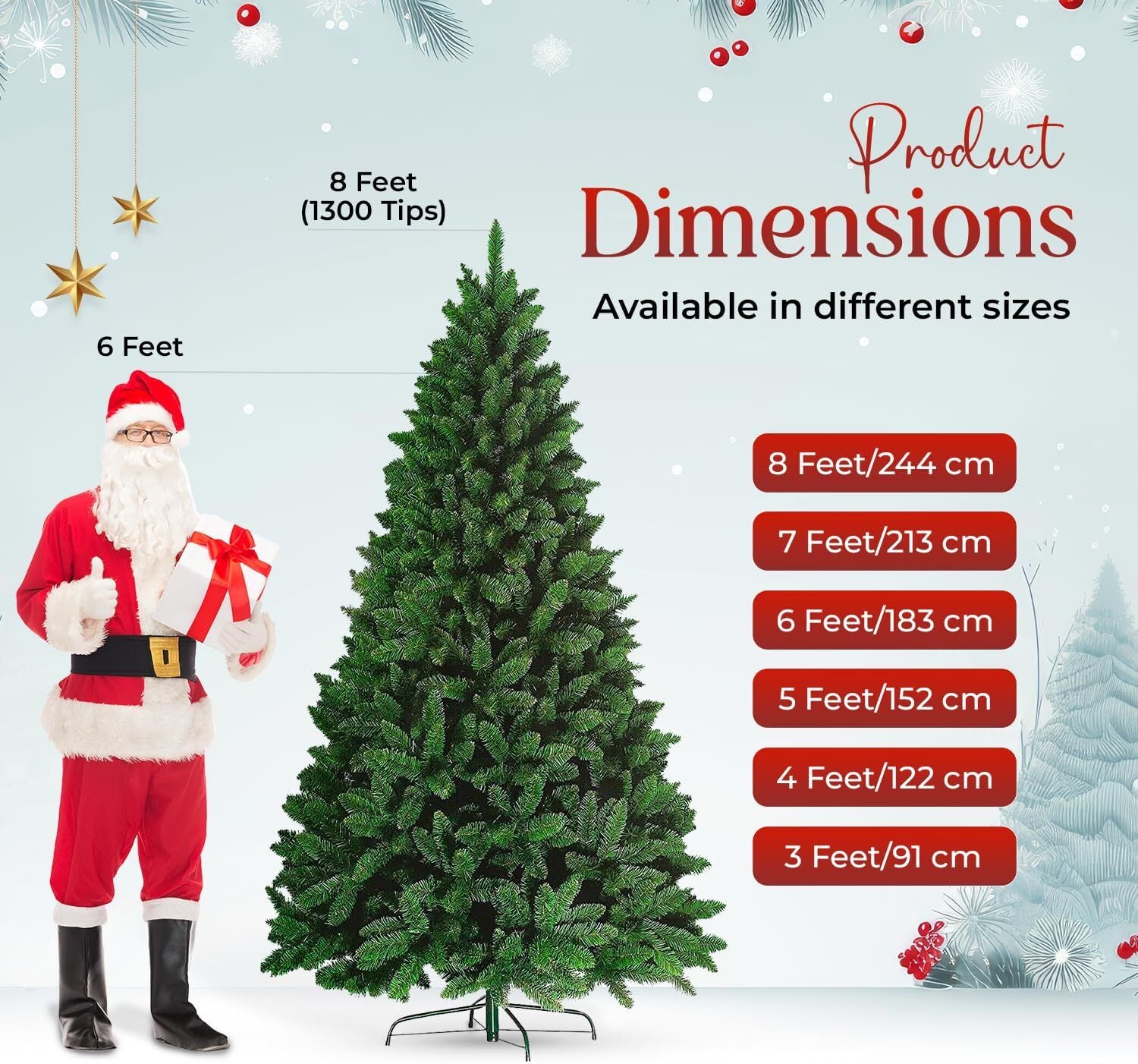 3FT-8FT Christmas Tree Pine Bushy Green Artificial Xmas Tree with Metal Stand UK