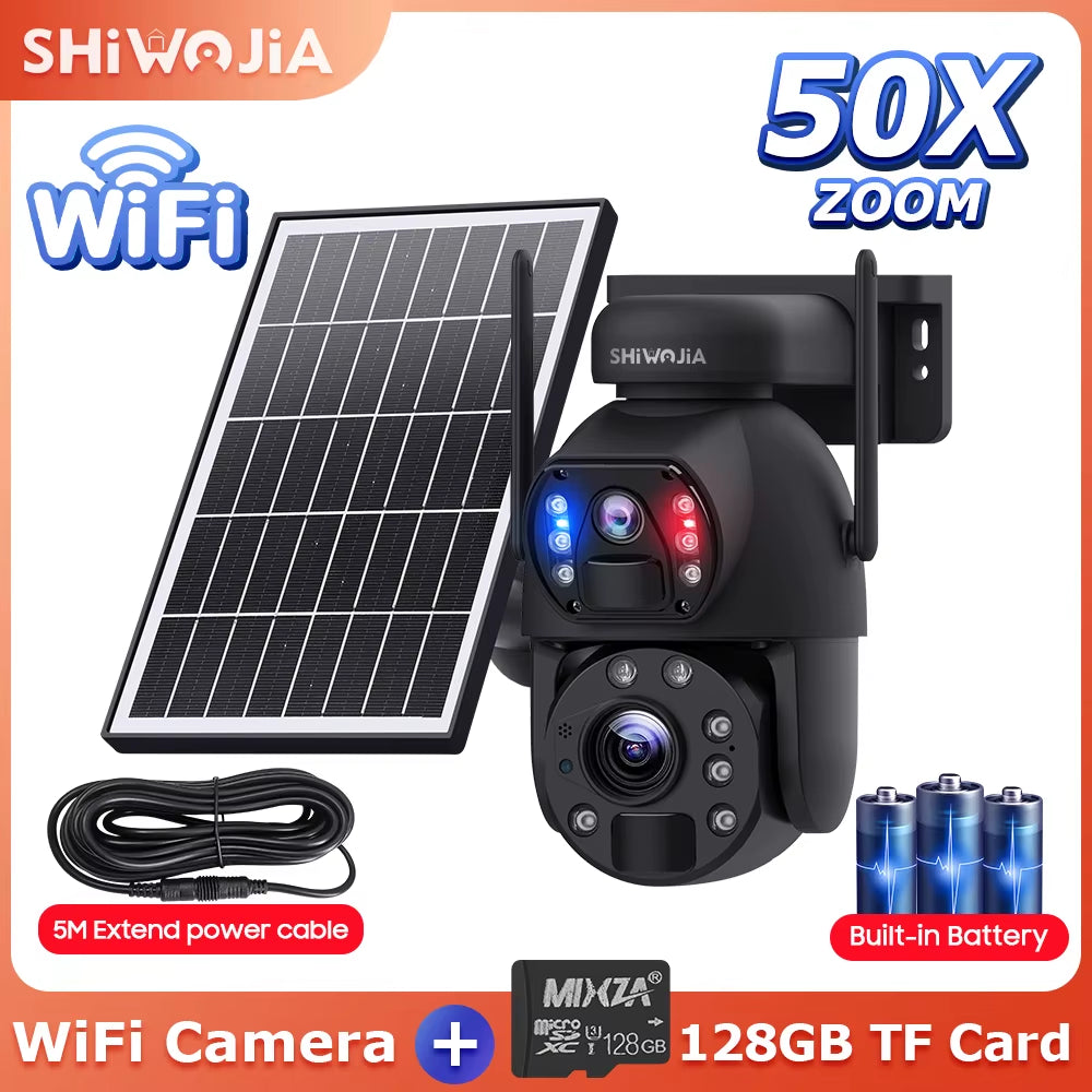 SHIWOJIA 50X ZOOM 12MP 4G Sim Solar Camera Outdoor 360° Wireless WIFI Battery Security Cameras Solar Panel PIR Night Vision