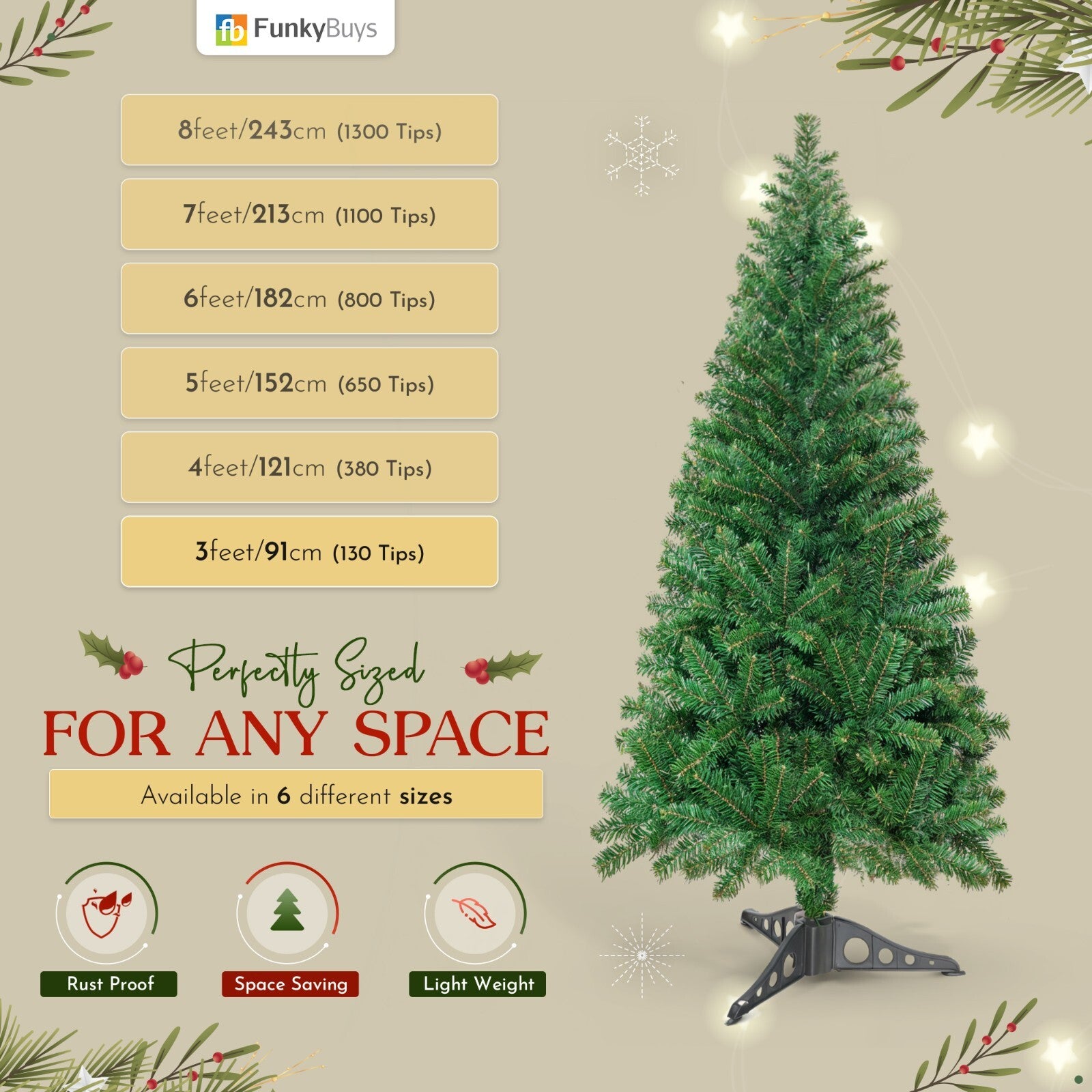 3FT-8FT Christmas Tree Pine Bushy Green Artificial Xmas Tree with Metal Stand UK