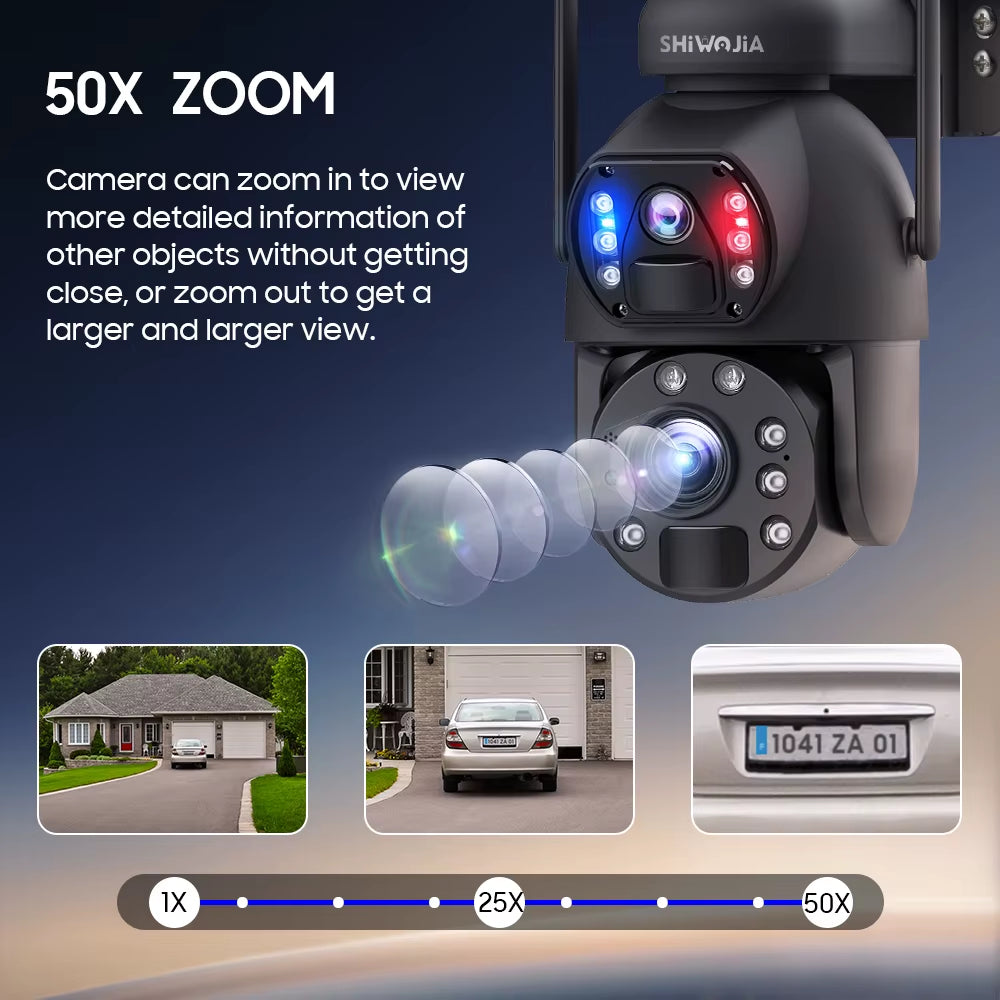 SHIWOJIA 50X ZOOM 12MP 4G Sim Solar Camera Outdoor 360° Wireless WIFI Battery Security Cameras Solar Panel PIR Night Vision