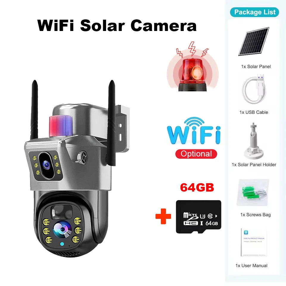 4G Solar Camera Outdoor Waterproof Wifi Security Cameras 4K 8MP HD Color Night Vision IP Wireless CCTV Surveillance PTZ Network