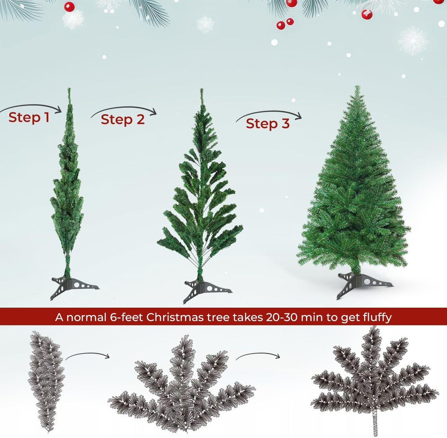 3FT-8FT Christmas Tree Pine Bushy Green Artificial Xmas Tree with Metal Stand UK