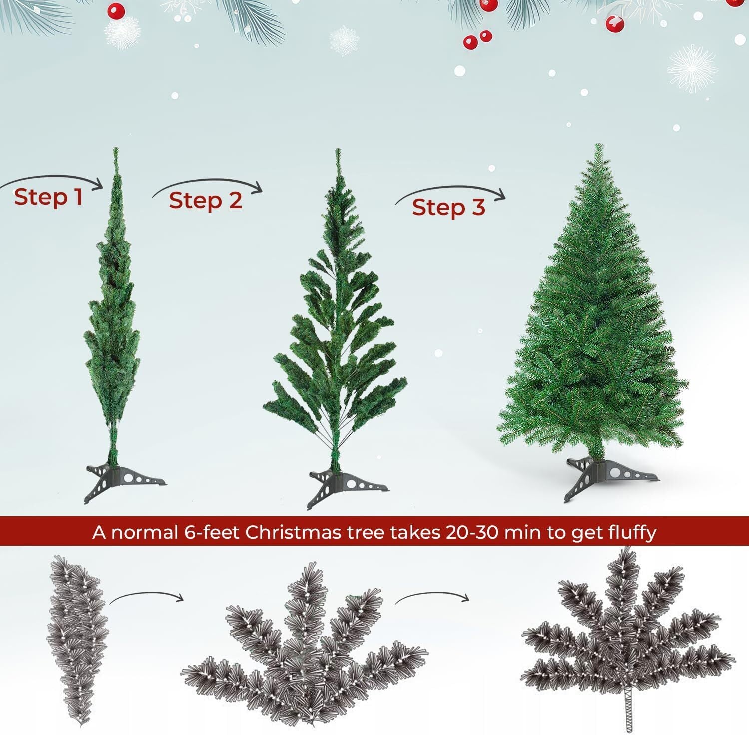 3FT-8FT Christmas Tree Pine Bushy Green Artificial Xmas Tree with Metal Stand UK