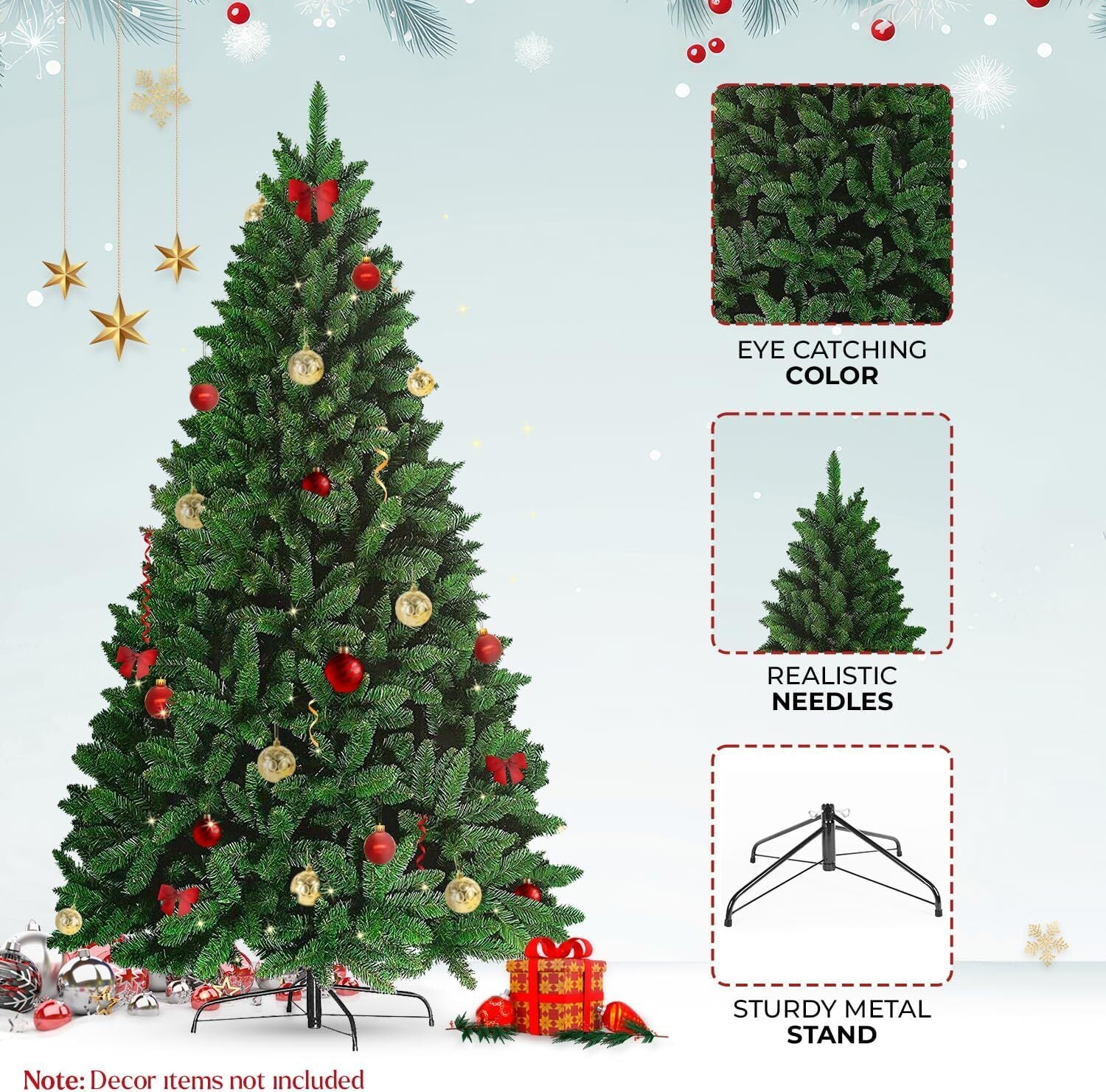 3FT-8FT Christmas Tree Pine Bushy Green Artificial Xmas Tree with Metal Stand UK