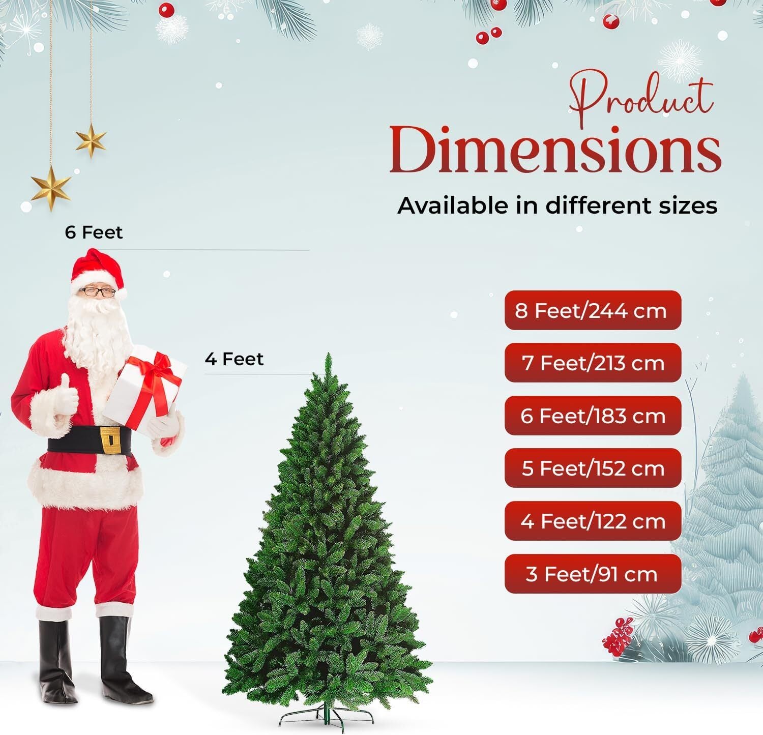 3FT-8FT Christmas Tree Pine Bushy Green Artificial Xmas Tree with Metal Stand UK