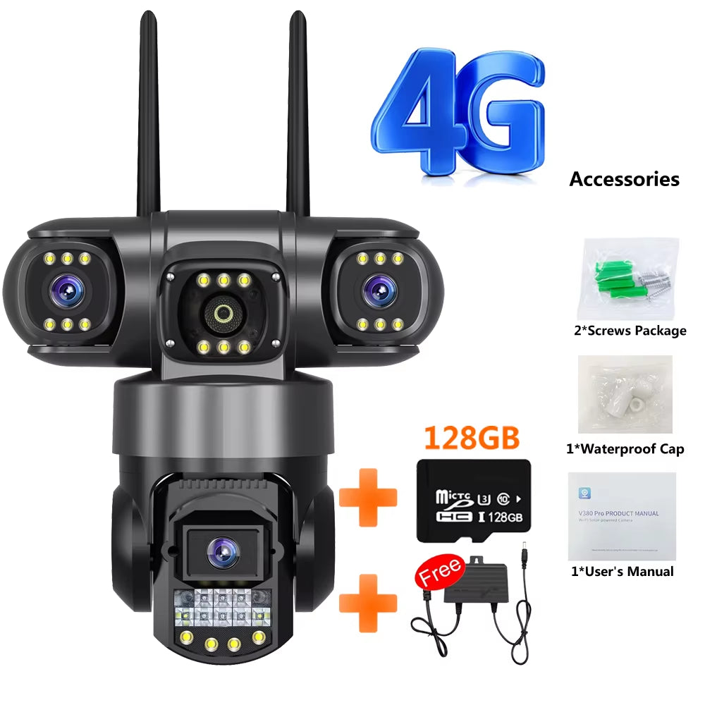 3 Lens Video Surveillance Camera Wifi Network CCTV Camera 4G SIM Card Wireless 360 Monitor Outdoor Waterproof Security Cameras
