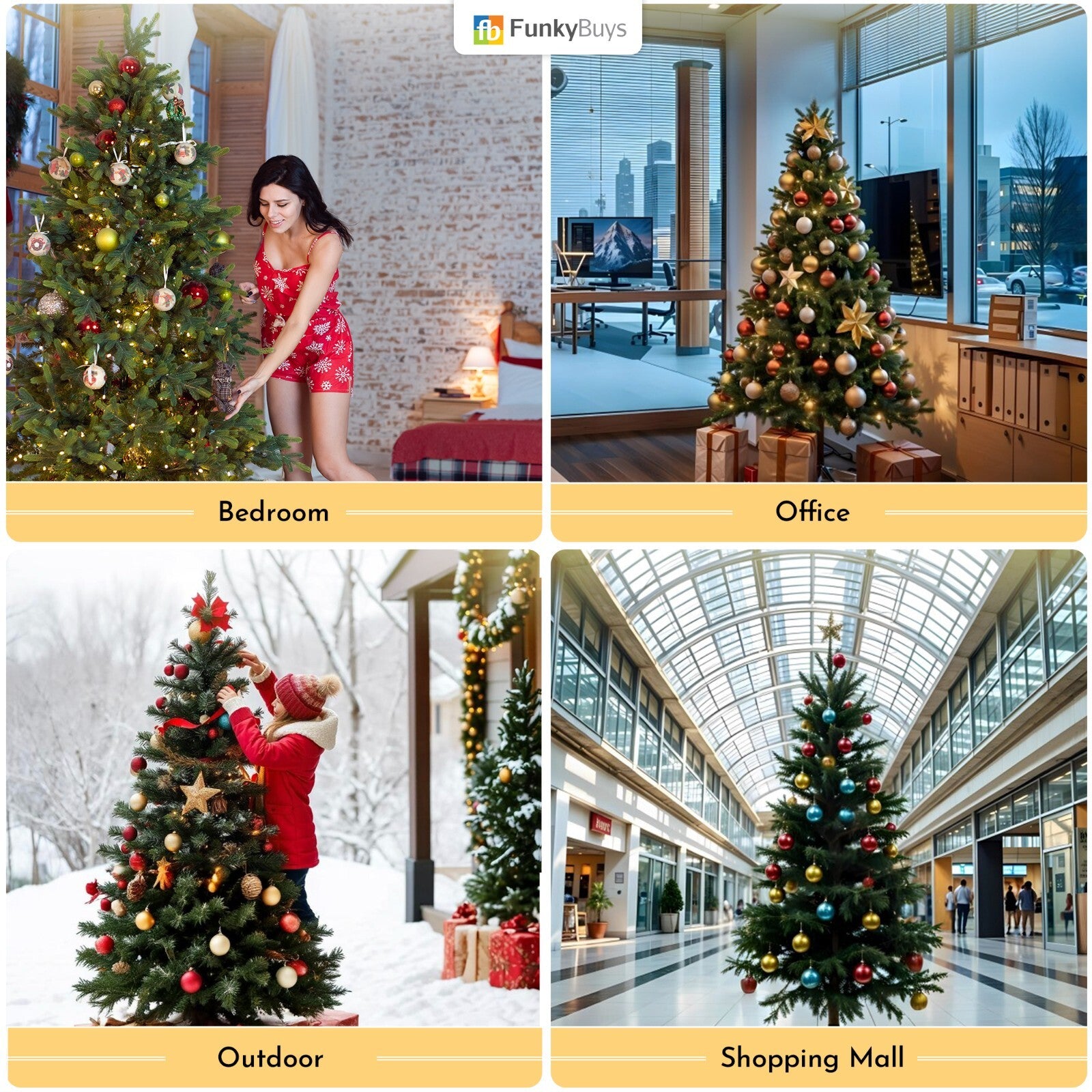 3FT-8FT Christmas Tree Pine Bushy Green Artificial Xmas Tree with Metal Stand UK