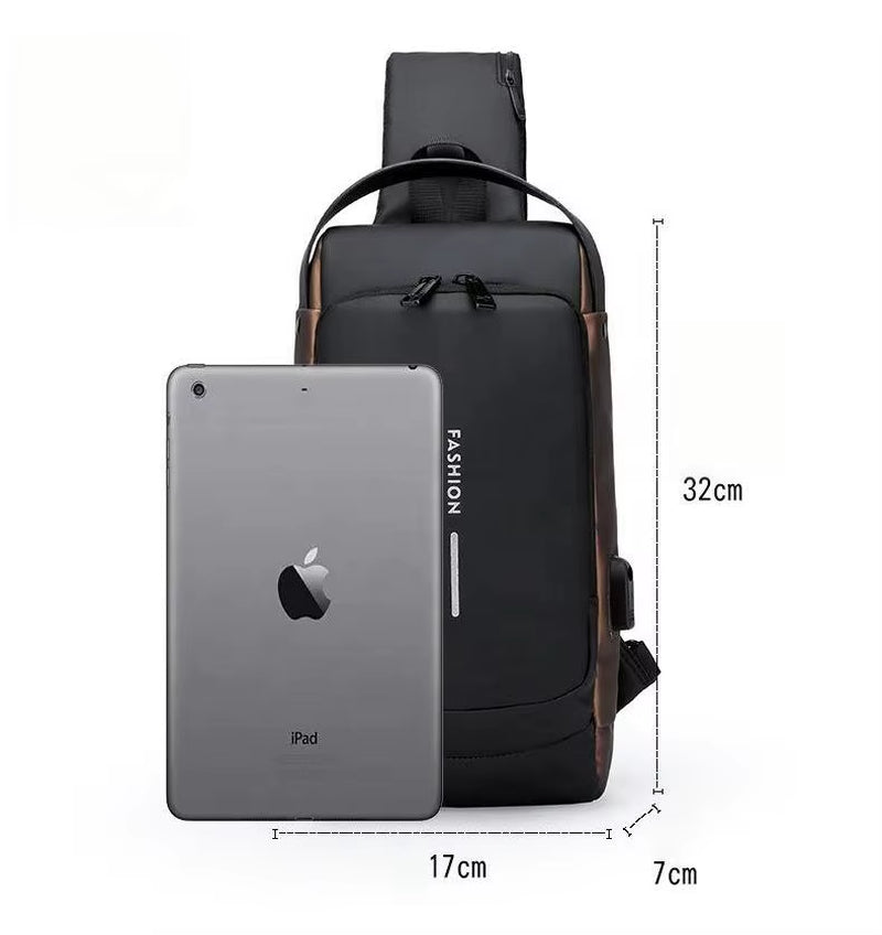 Waterproof Anti-Theft Nylon Men'S Chest Bags with USB Multi-Function Travel Messenger Cross Body Sling Chest Bag for Men
