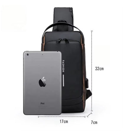 Waterproof Anti-Theft Nylon Men'S Chest Bags with USB Multi-Function Travel Messenger Cross Body Sling Chest Bag for Men