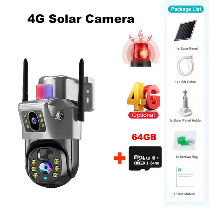 4G Solar Camera Outdoor Waterproof Wifi Security Cameras 4K 8MP HD Color Night Vision IP Wireless CCTV Surveillance PTZ Network
