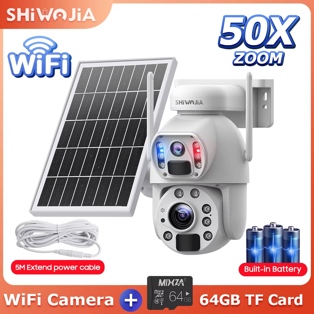 SHIWOJIA 50X ZOOM 12MP 4G Sim Solar Camera Outdoor 360° Wireless WIFI Battery Security Cameras Solar Panel PIR Night Vision