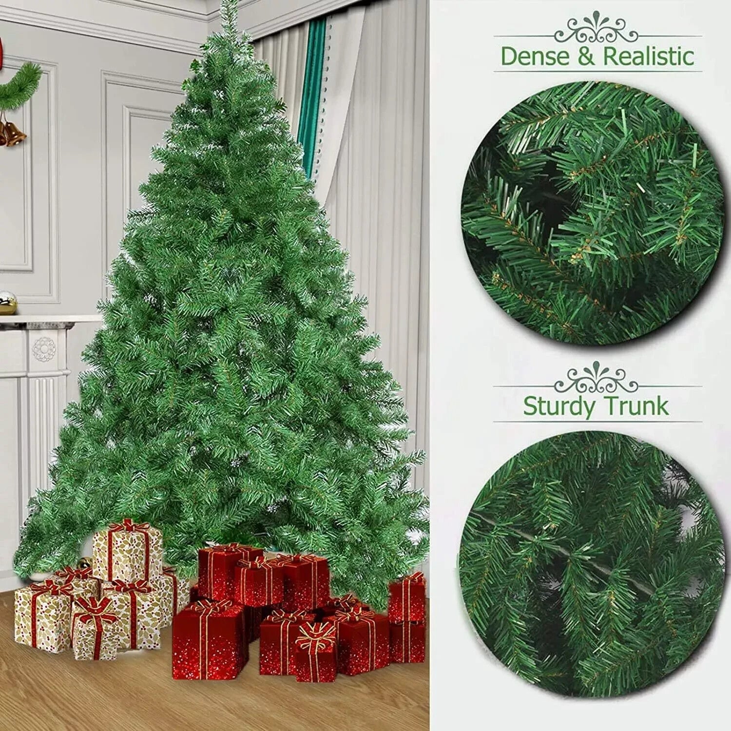 3FT-8FT Christmas Tree Pine Bushy Green Artificial Xmas Tree with Metal Stand UK