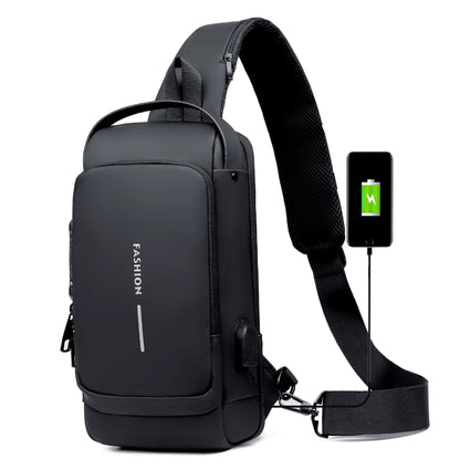 Waterproof Anti-Theft Nylon Men'S Chest Bags with USB Multi-Function Travel Messenger Cross Body Sling Chest Bag for Men