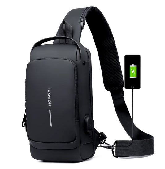 Waterproof Anti-Theft Nylon Men'S Chest Bags with USB Multi-Function Travel Messenger Cross Body Sling Chest Bag for Men