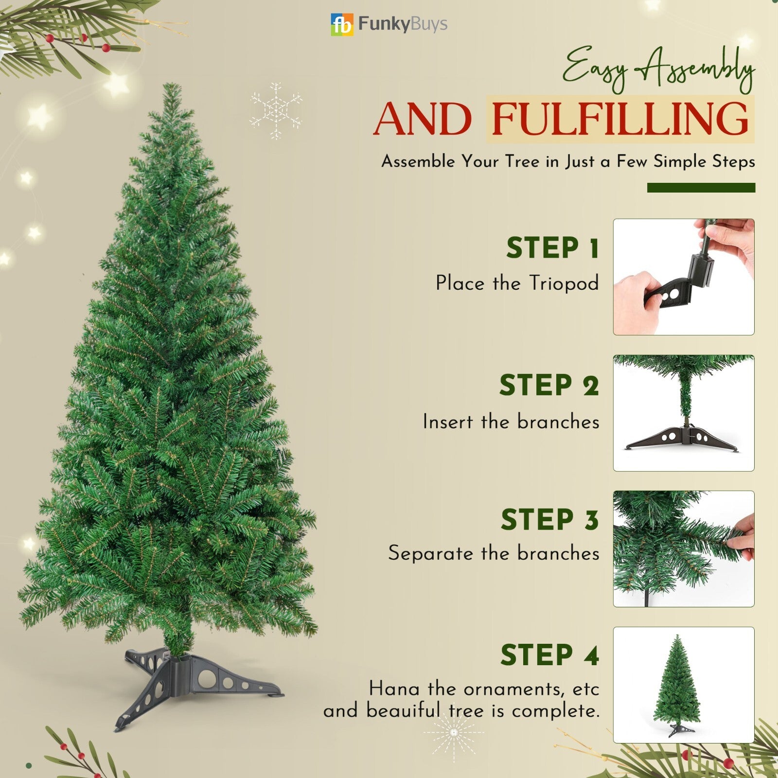 3FT-8FT Christmas Tree Pine Bushy Green Artificial Xmas Tree with Metal Stand UK