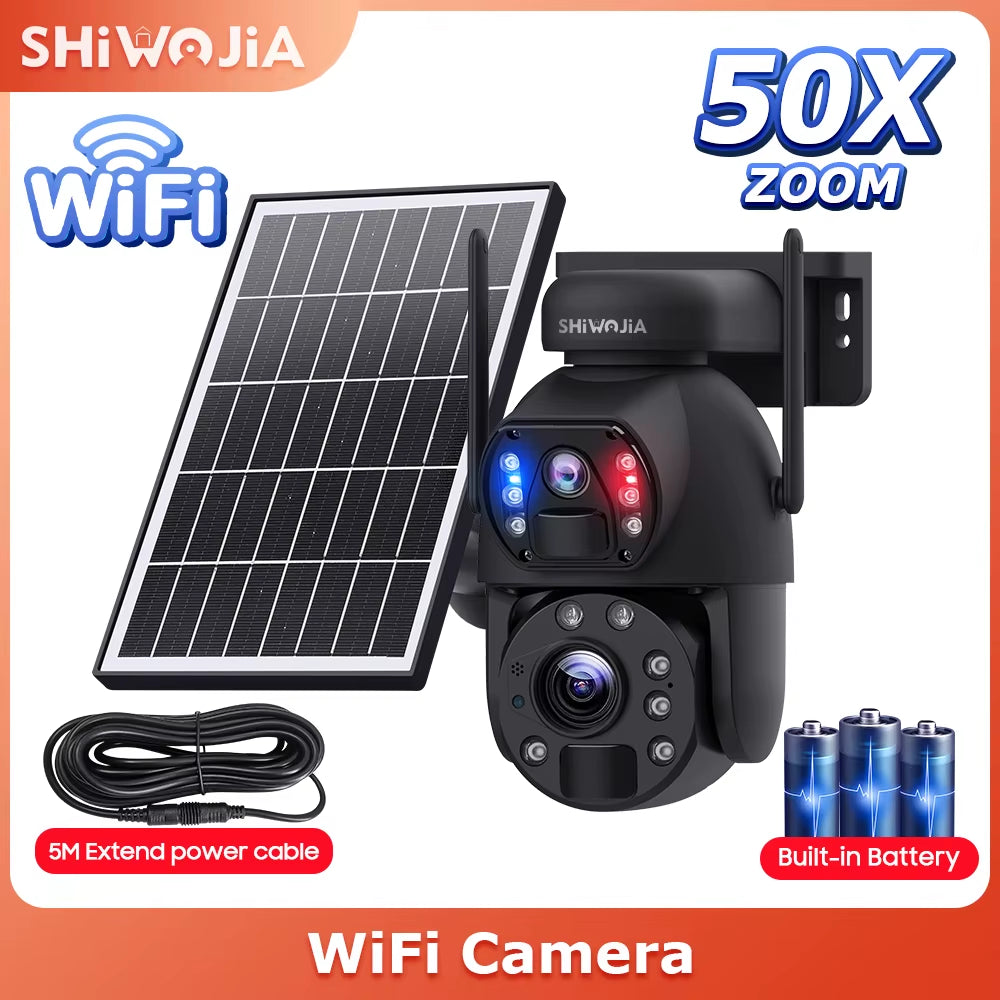 SHIWOJIA 50X ZOOM 12MP 4G Sim Solar Camera Outdoor 360° Wireless WIFI Battery Security Cameras Solar Panel PIR Night Vision