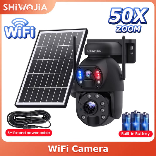 SHIWOJIA 50X ZOOM 12MP 4G Sim Solar Camera Outdoor 360° Wireless WIFI Battery Security Cameras Solar Panel PIR Night Vision