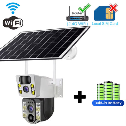 4G Solar Camera 4G SIM Card Wifi Dual Lens 8MP HD Night Vision IP CCTV Surveillance PTZ PIR Human Detection Alarm Waterproof