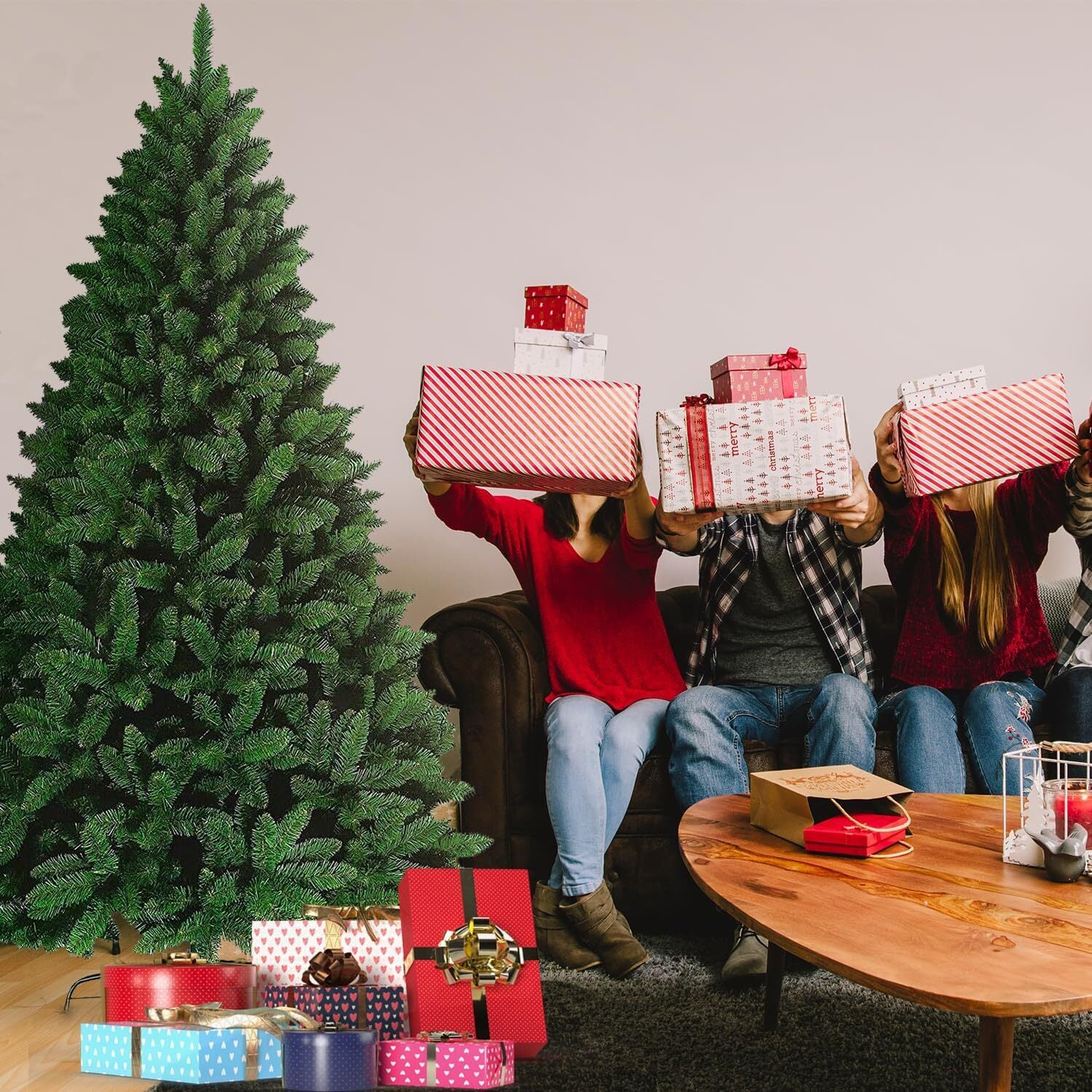 3FT-8FT Christmas Tree Pine Bushy Green Artificial Xmas Tree with Metal Stand UK