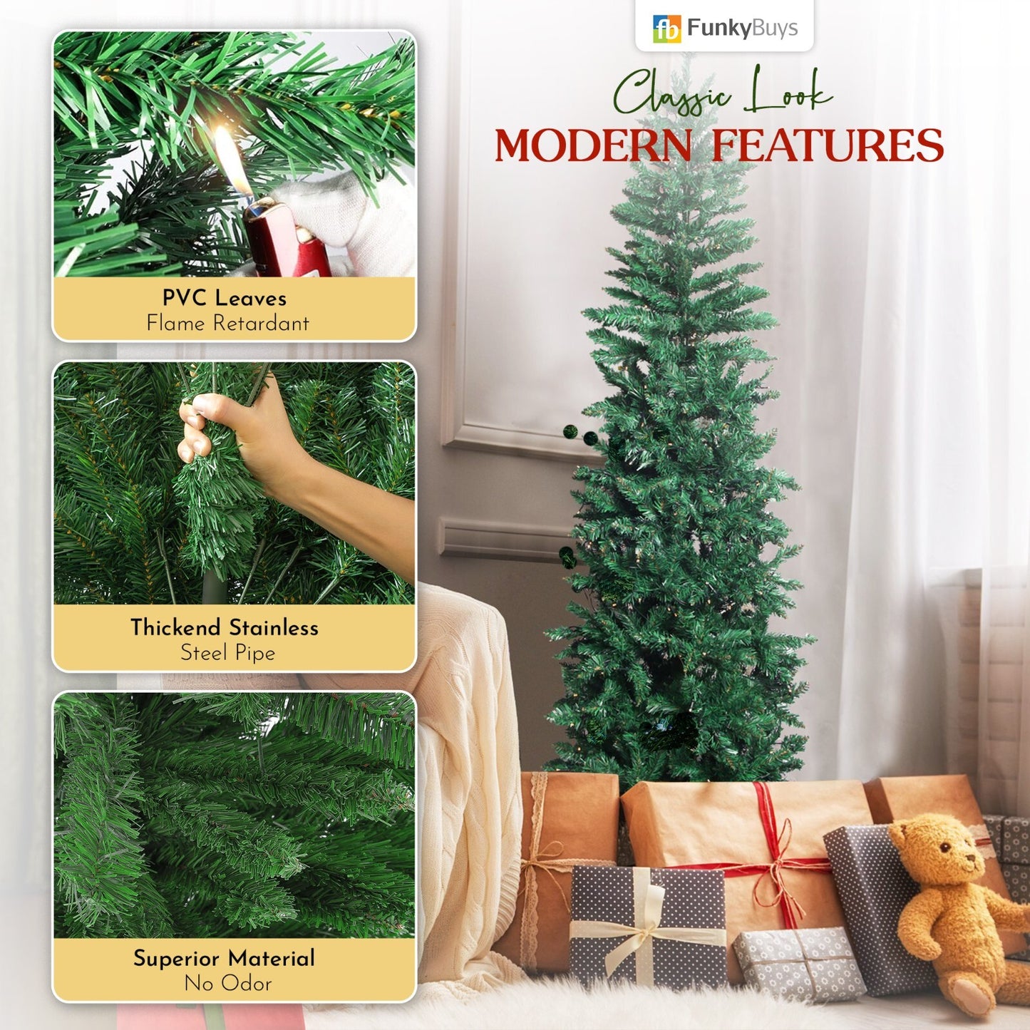 3FT-8FT Christmas Tree Pine Bushy Green Artificial Xmas Tree with Metal Stand UK