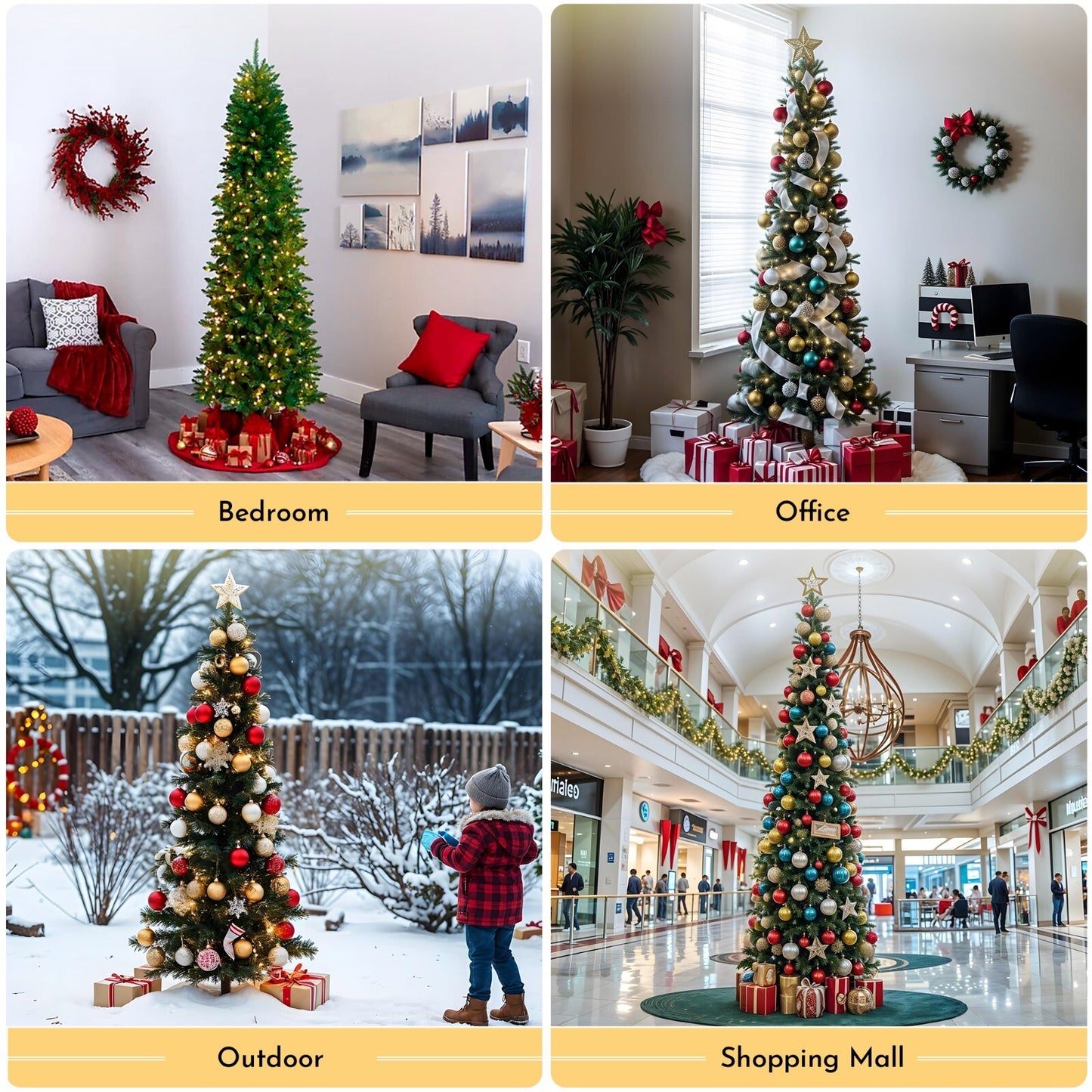 3FT-8FT Christmas Tree Pine Bushy Green Artificial Xmas Tree with Metal Stand UK