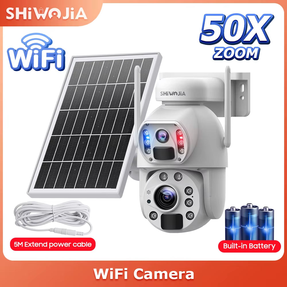 SHIWOJIA 50X ZOOM 12MP 4G Sim Solar Camera Outdoor 360° Wireless WIFI Battery Security Cameras Solar Panel PIR Night Vision