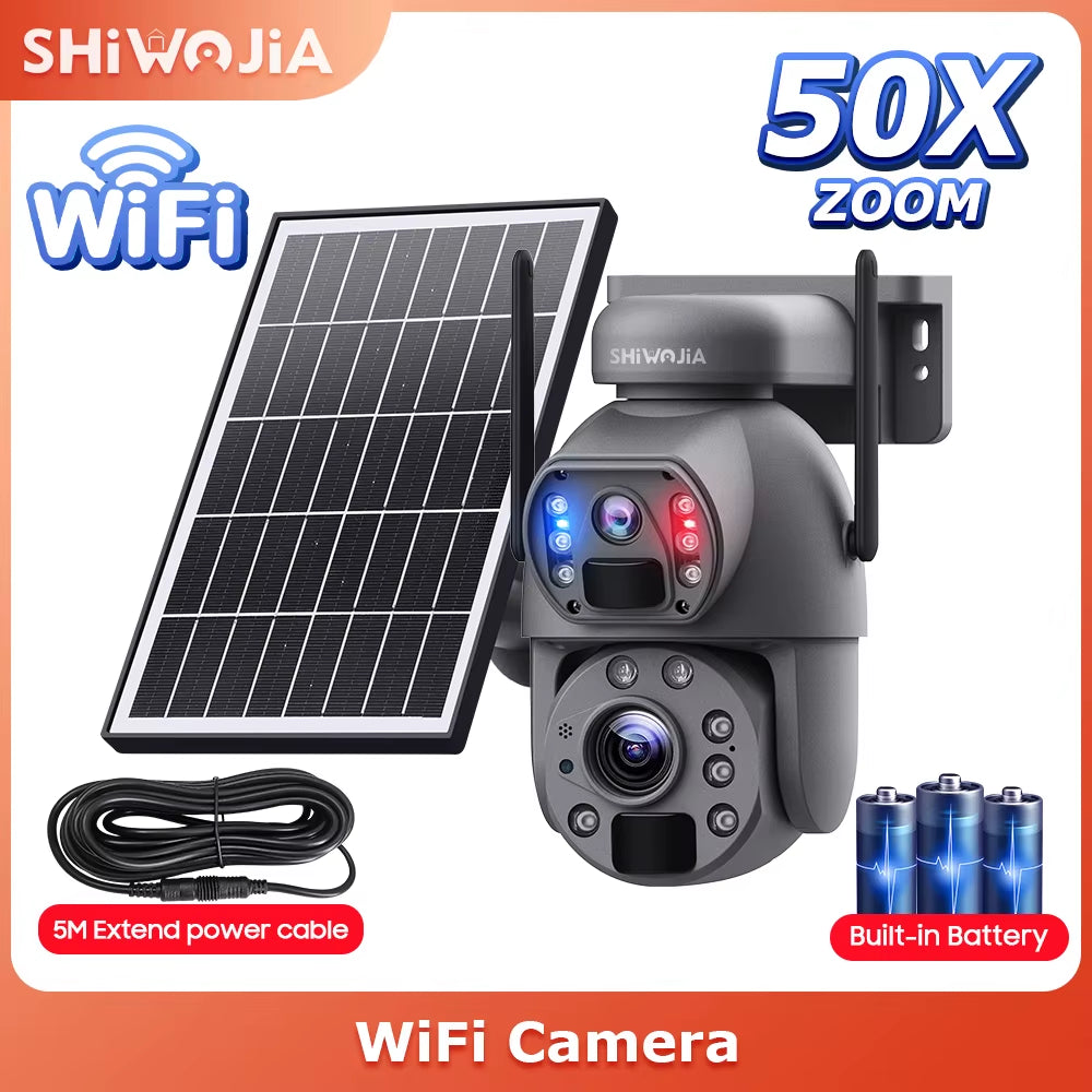 SHIWOJIA 50X ZOOM 12MP 4G Sim Solar Camera Outdoor 360° Wireless WIFI Battery Security Cameras Solar Panel PIR Night Vision