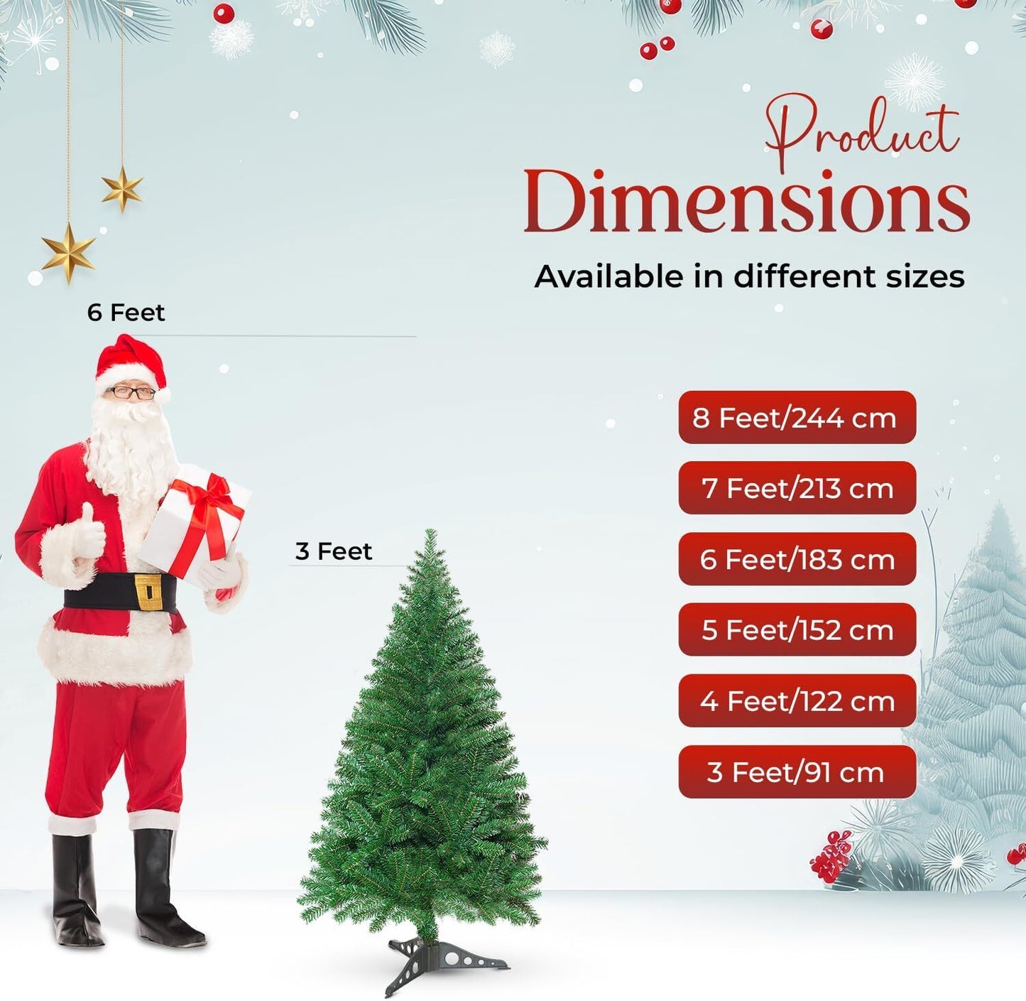 3FT-8FT Christmas Tree Pine Bushy Green Artificial Xmas Tree with Metal Stand UK