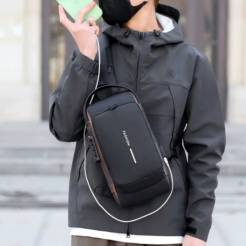 Waterproof Anti-Theft Nylon Men'S Chest Bags with USB Multi-Function Travel Messenger Cross Body Sling Chest Bag for Men